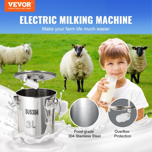 Goat Milking Machine 3 L 304 Stainless Steel Bucket Electric Automatic