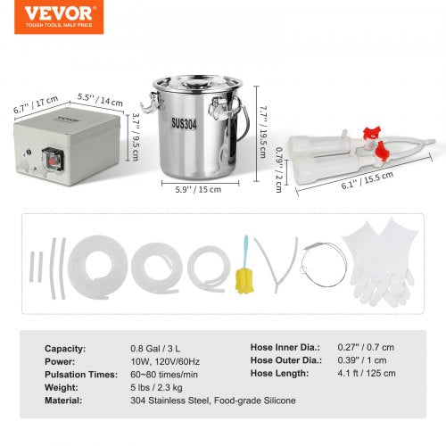Goat Milking Machine 3 L 304 Stainless Steel Bucket Electric Automatic