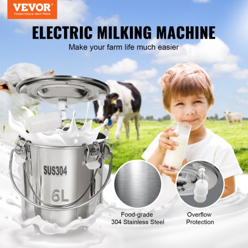 Goat Milking Machine 6 L 304 Stainless Steel Bucket Electric Automatic