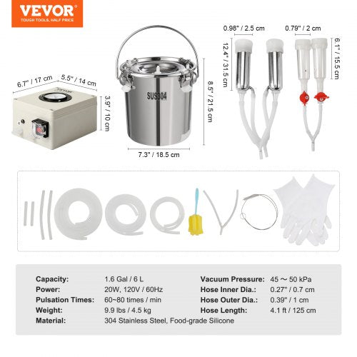 Goat Milking Machine 6 L 304 Stainless Steel Bucket Electric Automatic