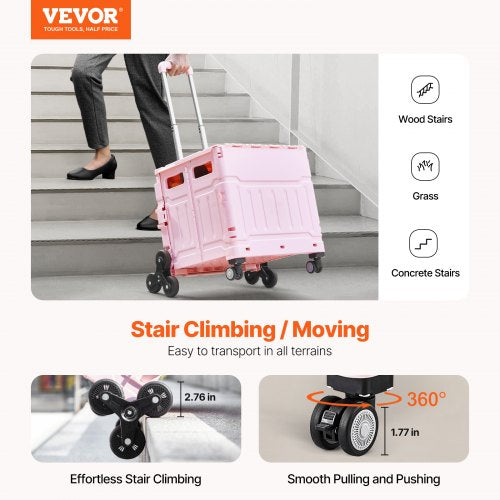 Foldable Utility Cart 65L Collapsible Portable Crate Rolling Cart with Stair