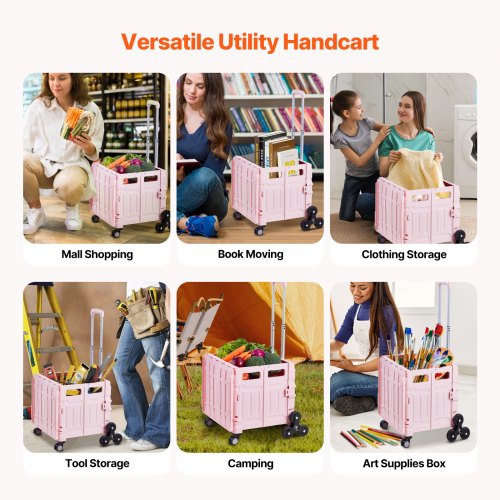 Foldable Utility Cart 65L Collapsible Portable Crate Rolling Cart with Stair