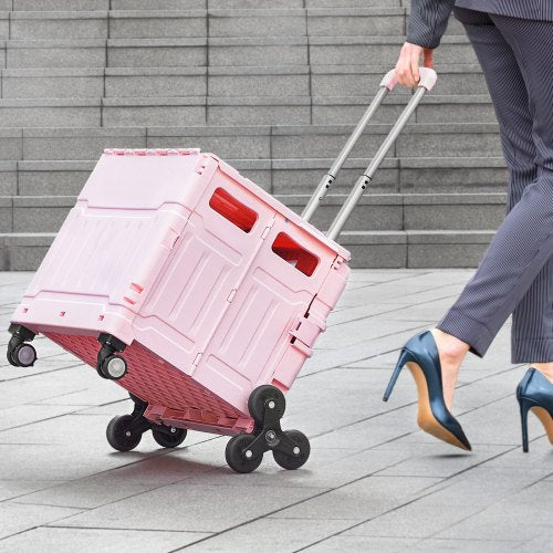 Foldable Utility Cart 65L Collapsible Portable Crate Rolling Cart with Stair