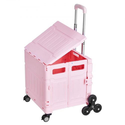 Foldable Utility Cart 65L Collapsible Portable Crate Rolling Cart with Stair