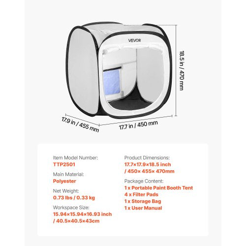 Portable Paint Booth Tent 15.94 X 16.9 Inch Popup Spray With Mesh Door Painting