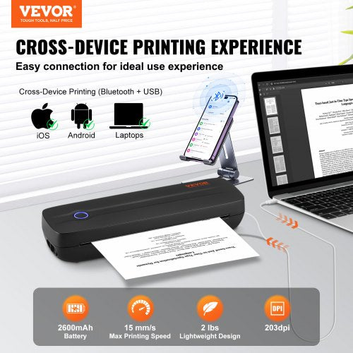 Portable Printer – 2600mAh Battery 203 DPI Bluetooth Inkless Mobile
