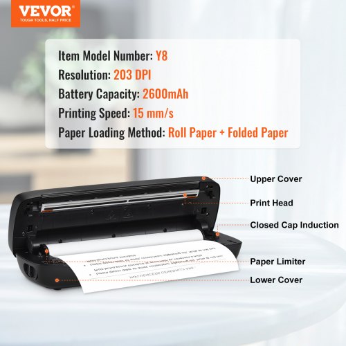 Portable Printer – 2600mAh Battery 203 DPI Bluetooth Inkless Mobile