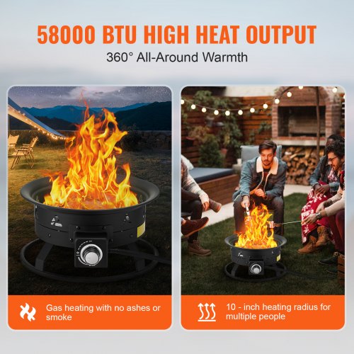 Propane Fire Pit 19Inch Diameter Outdoor Portable Gas Fire Pit with Cover