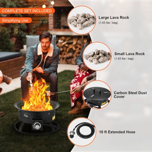Propane Fire Pit 19Inch Diameter Outdoor Portable Gas Fire Pit with Cover