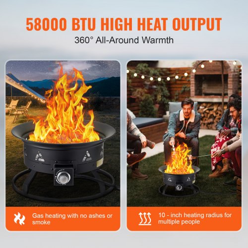 Propane Fire Pit 24Inch Diameter Outdoor Portable Gas Fire Pit with Cover