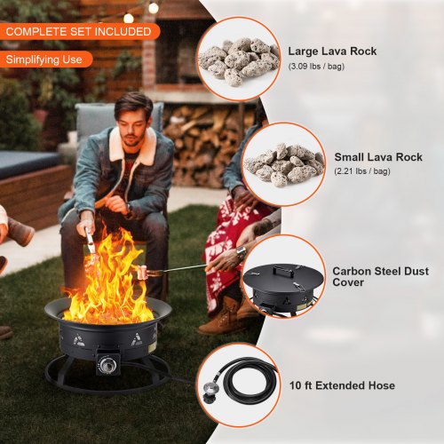 Propane Fire Pit 24Inch Diameter Outdoor Portable Gas Fire Pit with Cover
