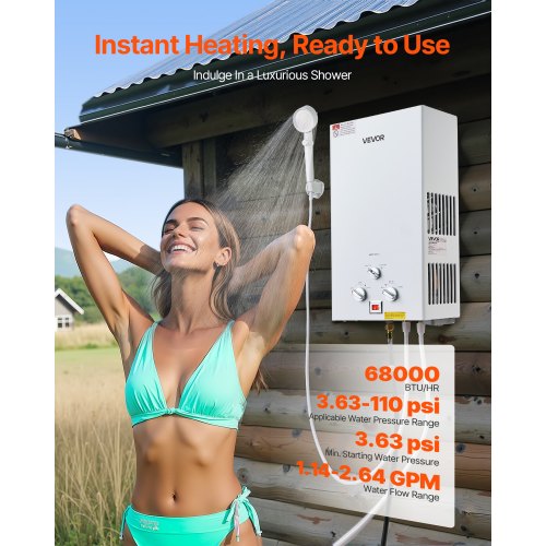 Portable Propane Water Heater 10L Tankless Outdoor Water Heater 68000 BTU