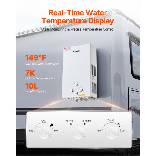 Portable Propane Water Heater 10L Tankless Outdoor Water Heater 68000 BTU