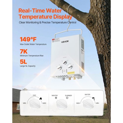 Portable Propane Water Heater 5L Tankless Outdoor Water Heater 34000 BTU