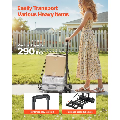 Folding Hand Truck 290 lbs Load Capacity Collapsible Luggage Cart with 4