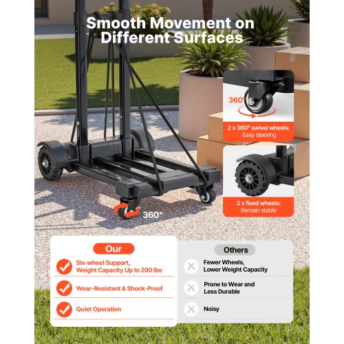 Folding Hand Truck 290 lbs Load Capacity Collapsible Luggage Cart with 4