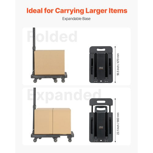 Folding Hand Truck 500 lbs Load Capacity Collapsible Luggage Cart with 6