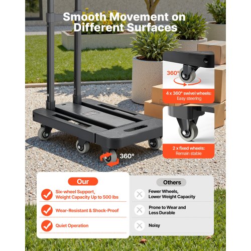 Folding Hand Truck 500 lbs Load Capacity Collapsible Luggage Cart with 6