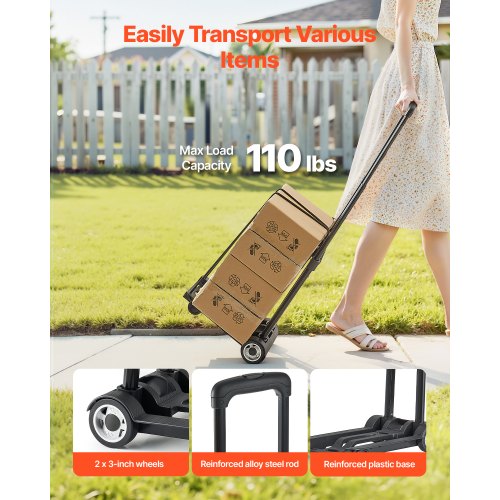 Folding Hand Truck 110 lbs Load Capacity Collapsible Luggage Cart with 2