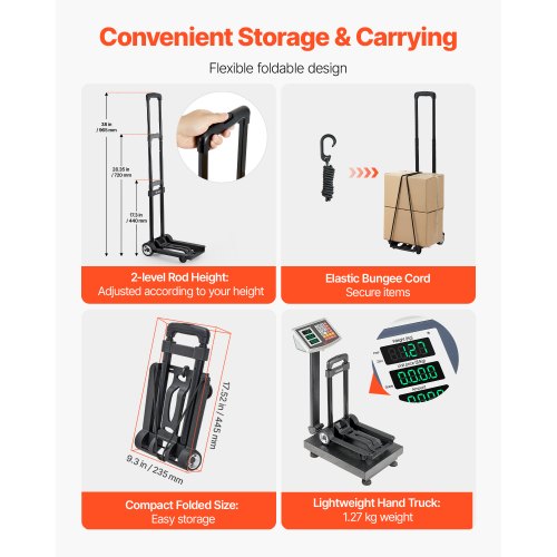 Folding Hand Truck 110 lbs Load Capacity Collapsible Luggage Cart with 2