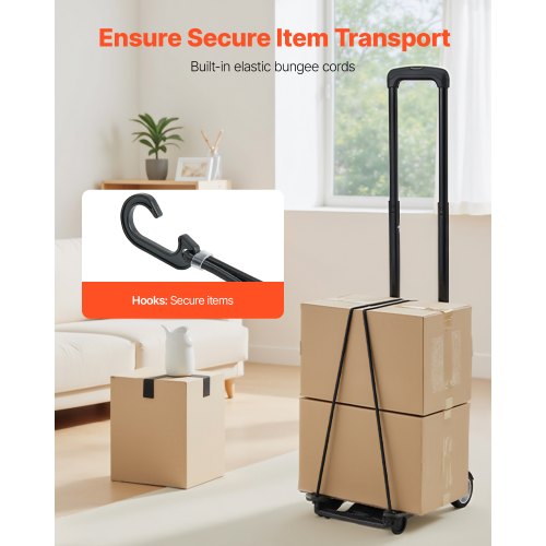 Folding Hand Truck 110 lbs Load Capacity Collapsible Luggage Cart with 2