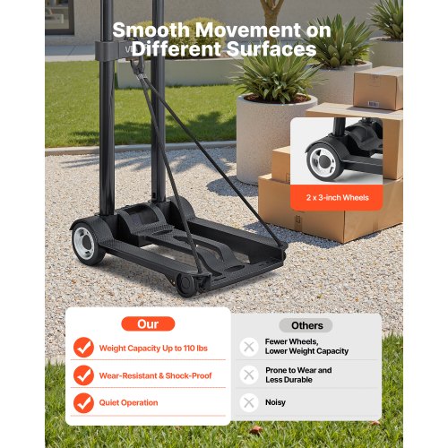 Folding Hand Truck 110 lbs Load Capacity Collapsible Luggage Cart with 2