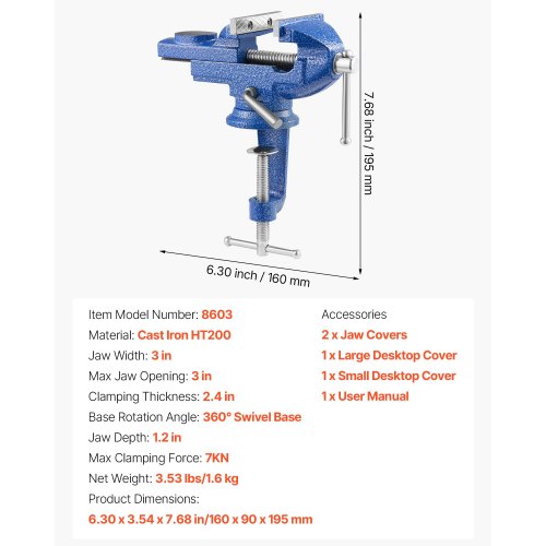 Bench Vise 3 Inch Portable Workbench Vice With 360 Swivel Base Quick Release