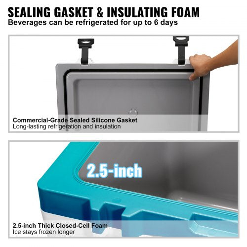 Insulated Portable Cooler 52 qt Holds 50 Cans Ice Retention Hard Cooler