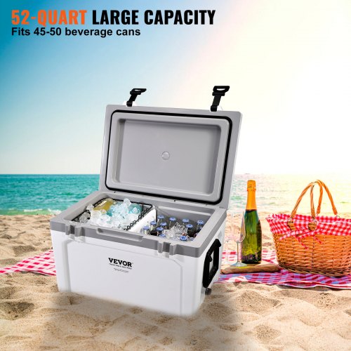 Insulated Portable Cooler 52 qt Holds 50 Cans Ice Retention Hard Cooler