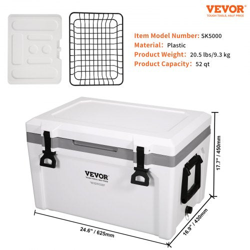 Insulated Portable Cooler 52 qt Holds 50 Cans Ice Retention Hard Cooler