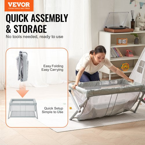 Baby Travel Crib and Play Yard Folding Baby Playpen with Soft Mattress Pad