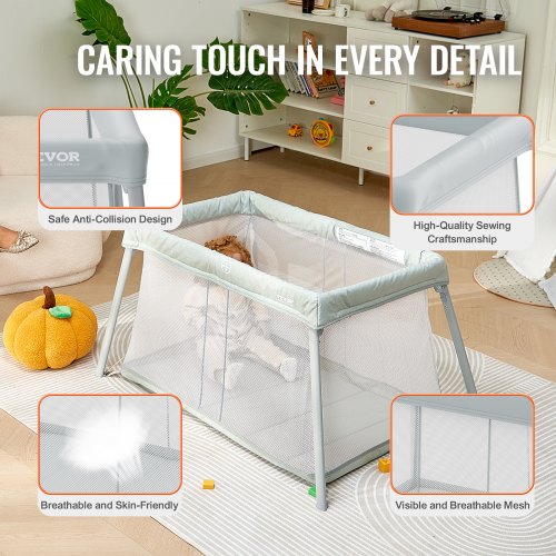 Baby Travel Crib and Play Yard Folding Baby Playpen with Soft Mattress Pad