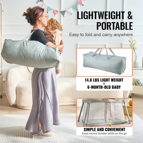 Baby Travel Crib and Play Yard Folding Baby Playpen with Soft Mattress Pad