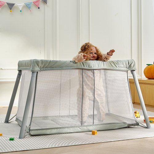Baby Travel Crib and Play Yard Folding Baby Playpen with Soft Mattress Pad
