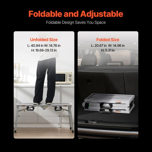 Work Platform 3 Gear Adjustable Height Folding Alloy Steel Step Ladder