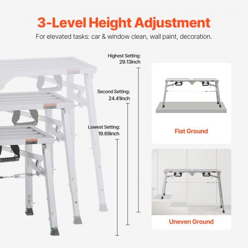 Work Platform 3 Gear Adjustable Height Folding Alloy Steel Step Ladder
