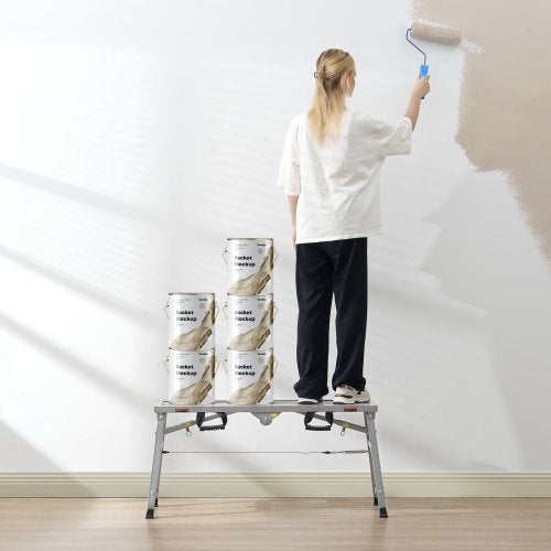 Work Platform 3 Gear Adjustable Height Folding Alloy Steel Step Ladder