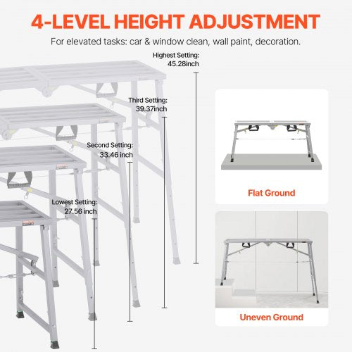 Work Platform 4 Gear Adjustable Height Folding Alloy Steel Step Ladder