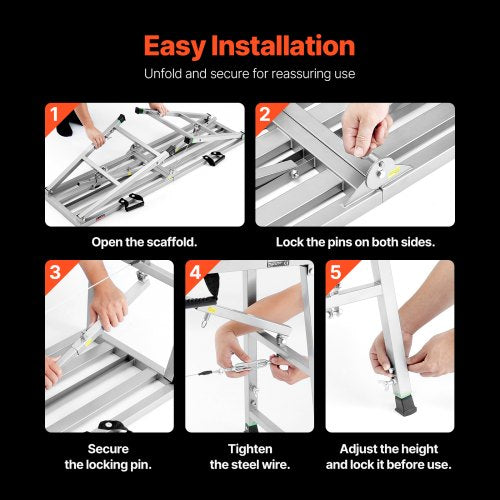 Work Platform 4 Gear Adjustable Height Folding Alloy Steel Step Ladder