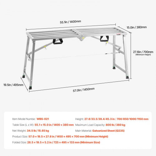 Work Platform 4 Gear Adjustable Height Folding Alloy Steel Step Ladder