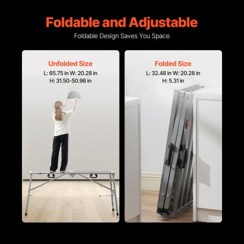 Work Platform 4 Gear Adjustable Height Folding Alloy Steel Step Ladder