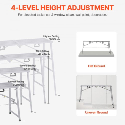 Work Platform 4 Gear Adjustable Height Folding Alloy Steel Step Ladder