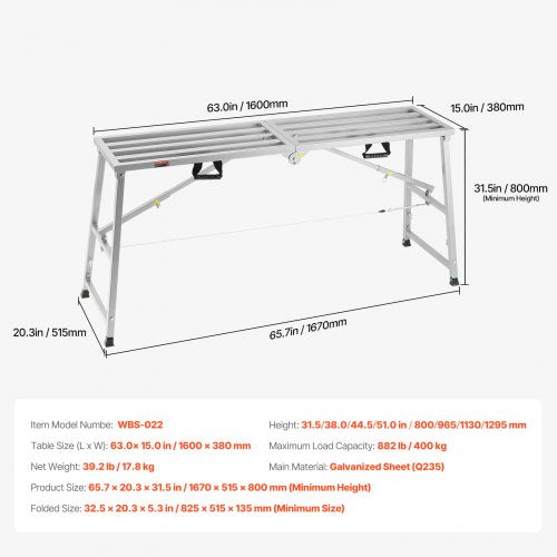 Work Platform 4 Gear Adjustable Height Folding Alloy Steel Step Ladder