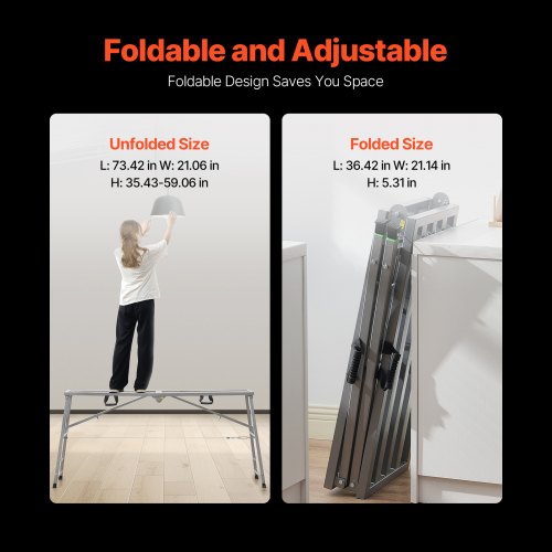 Work Platform 4 Gear Adjustable Height Folding Alloy Steel Step Ladder