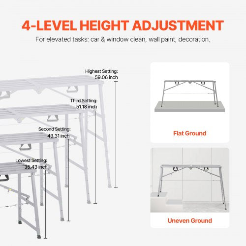 Work Platform 4 Gear Adjustable Height Folding Alloy Steel Step Ladder