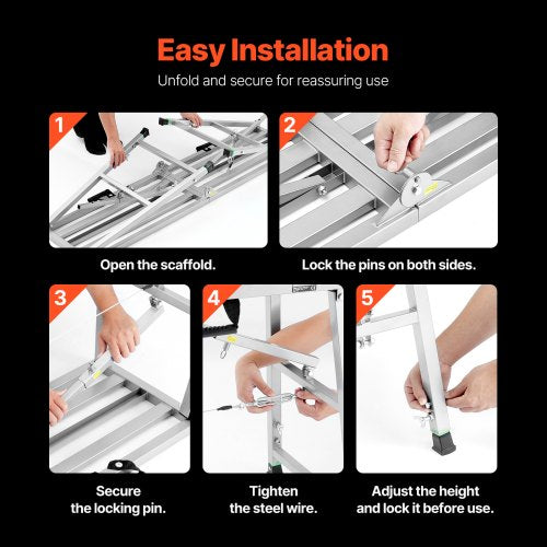 Work Platform 4 Gear Adjustable Height Folding Alloy Steel Step Ladder