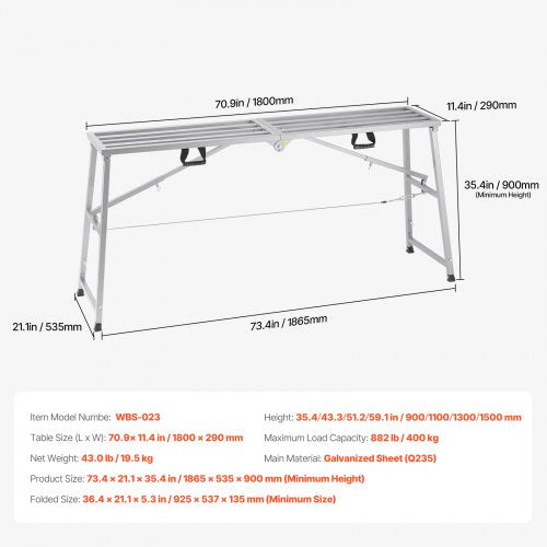 Work Platform 4 Gear Adjustable Height Folding Alloy Steel Step Ladder