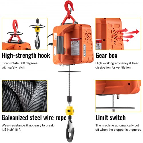 3in1 Electric Hoist Winch 1100lbs Portable Electric Winch 110V Power
