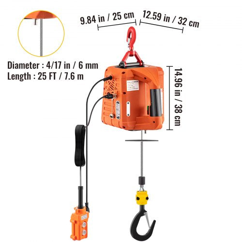 3in1 Electric Hoist Winch 1100lbs Portable Electric Winch 110V Power