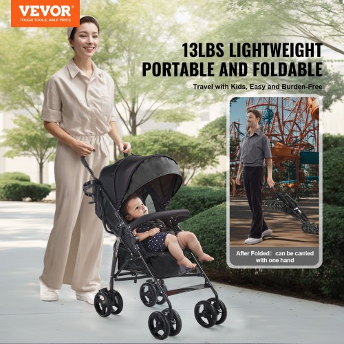 Lightweight Stroller Compact Easy Fold MultiPosition Recline Canopy